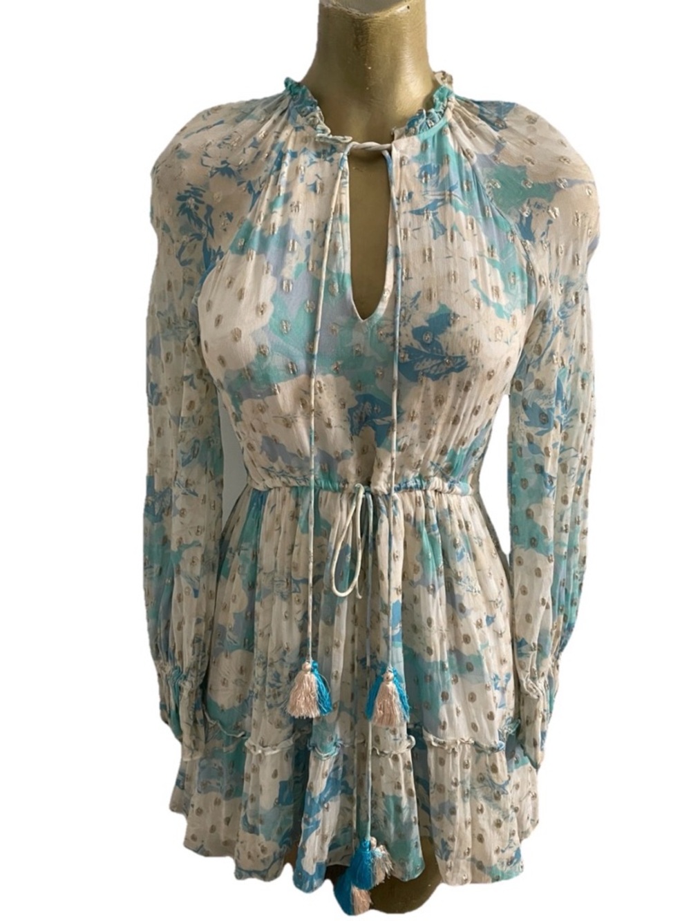 HEMANT & NANDITA Floral Georgette METALLIC MINI DRESS Size Small